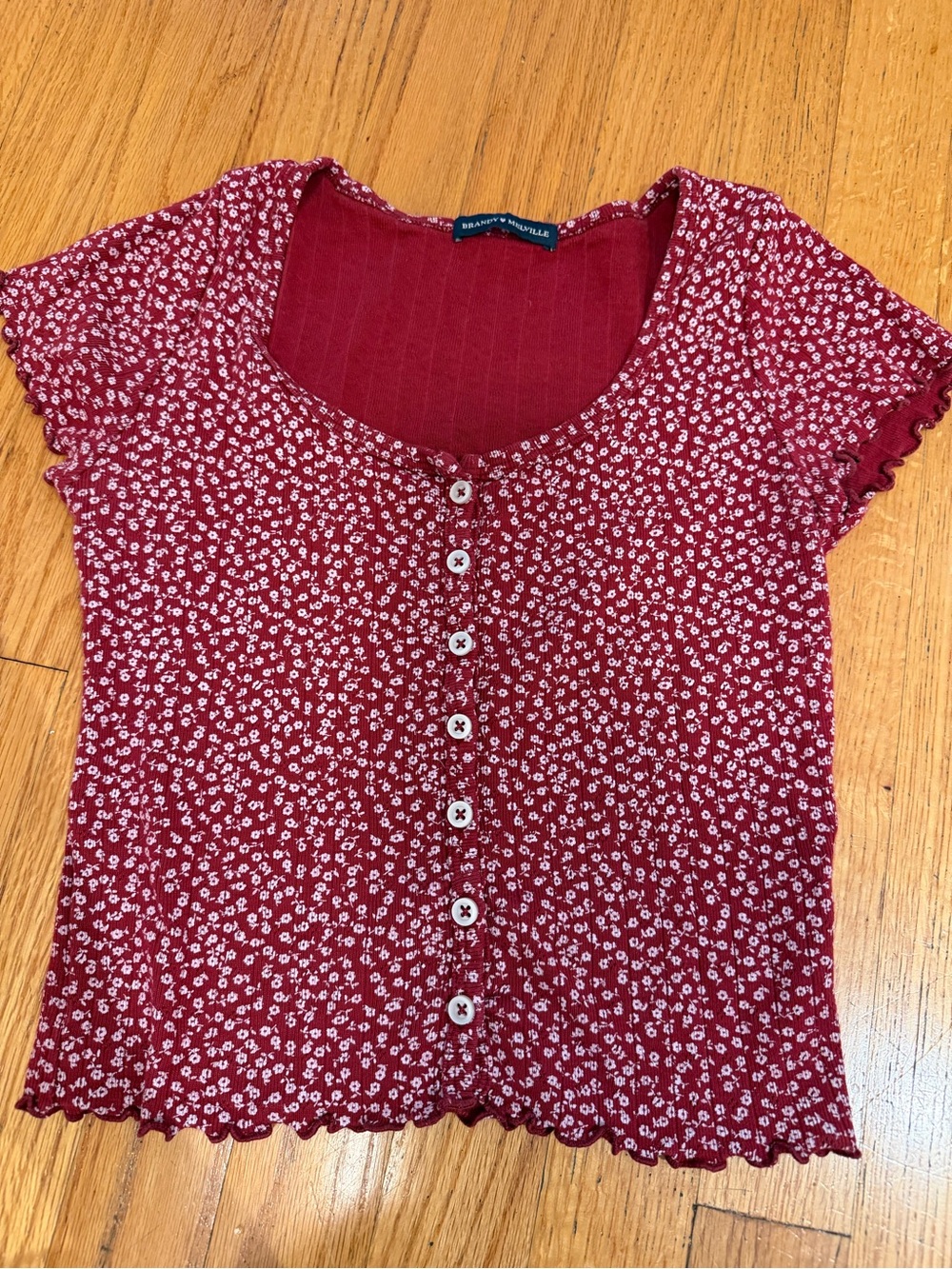 Brandy Melville Burgundy Red Daisy Button-Front Crop Top